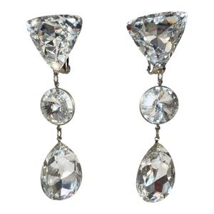 Vintage Esmeralda Crystal-Embellished Drop Dangle Clip On Earrings